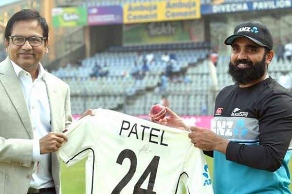Ajaz Patel gives MCA a 10-wicket victory ball and a Test jersey for the upcoming museum at Wankhede Stadium.